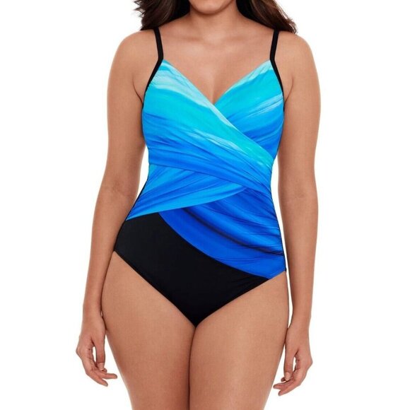 Embrace Your Curves By Miracle Brands® Women's Size 1X Makenna One Piece Blue - Picture 3 of 8